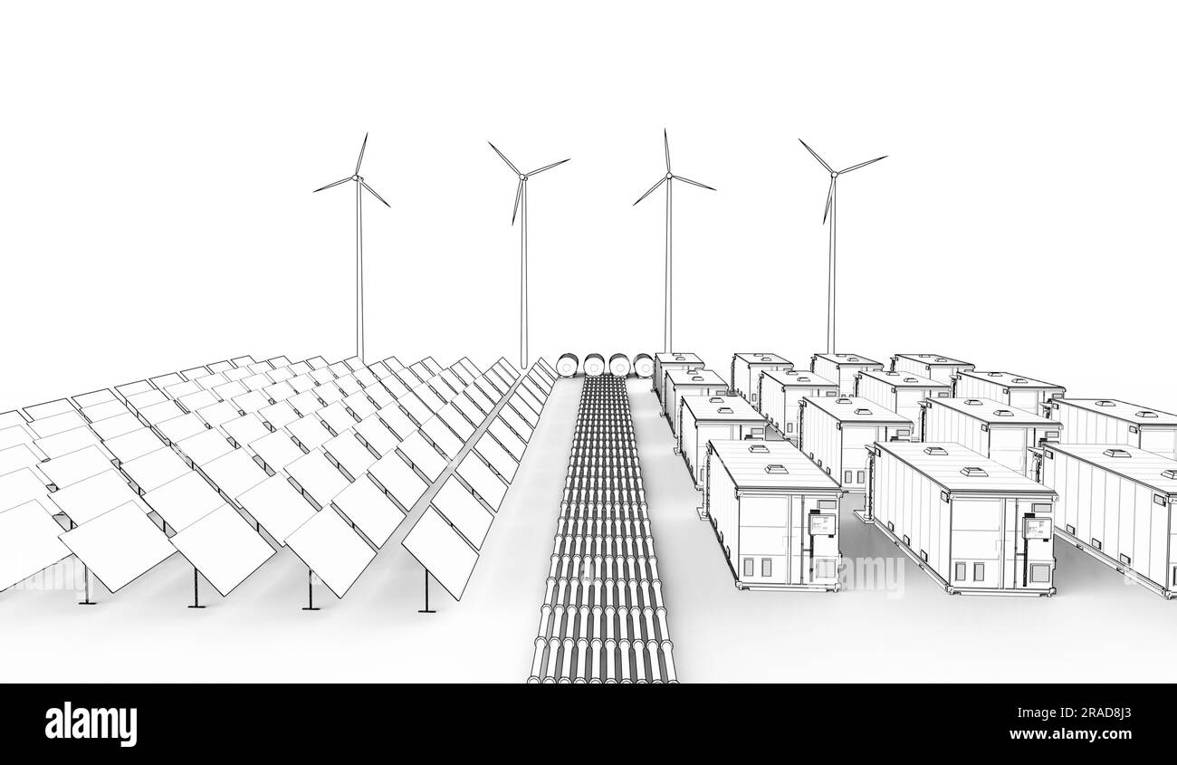 3d rendering outline of energy storage systems or battery container
