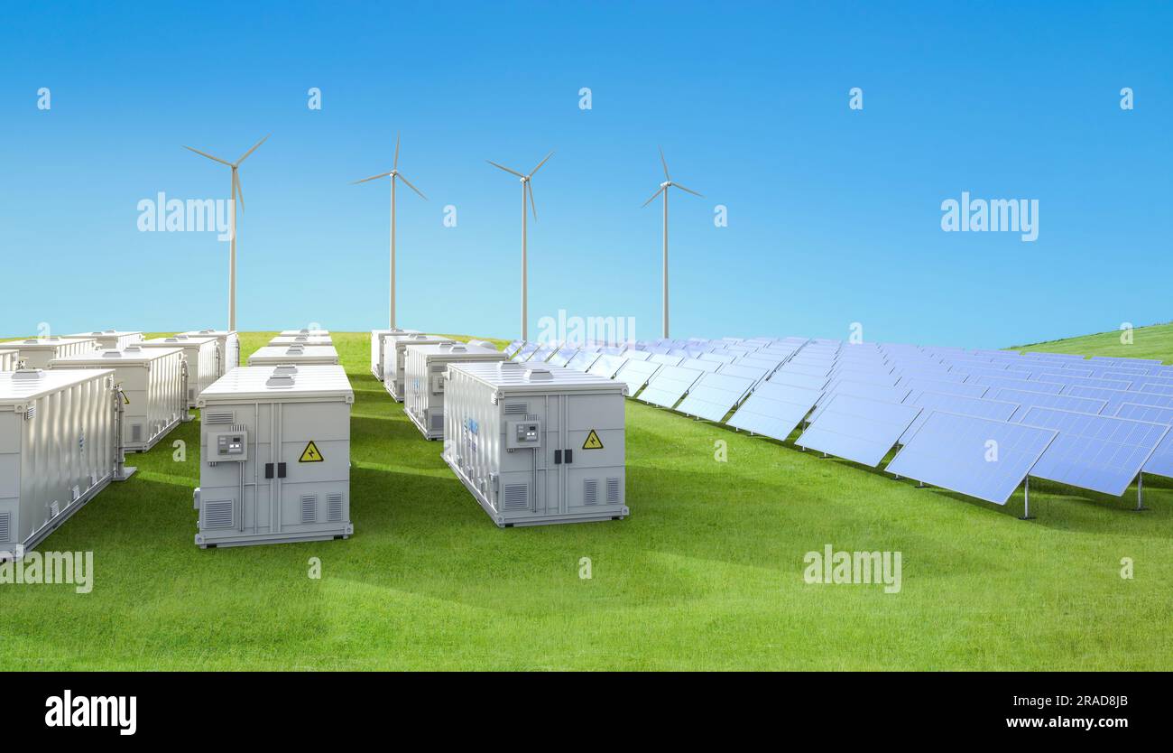 3d rendering amount of energy storage systems or battery container