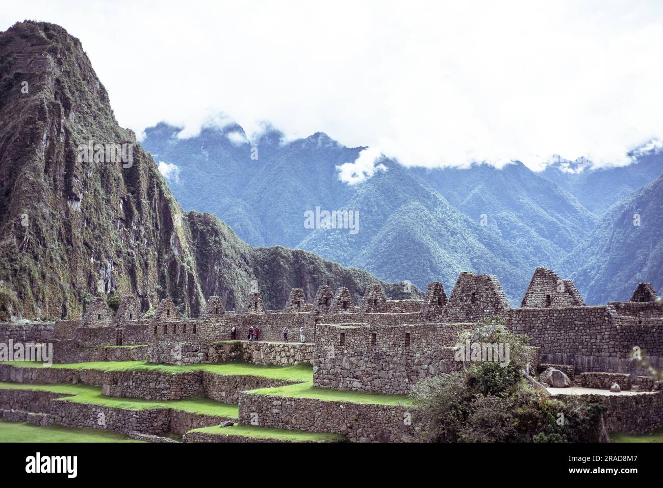 view of ancient Machu Picchu ruins in remote mountains of peru Stock ...