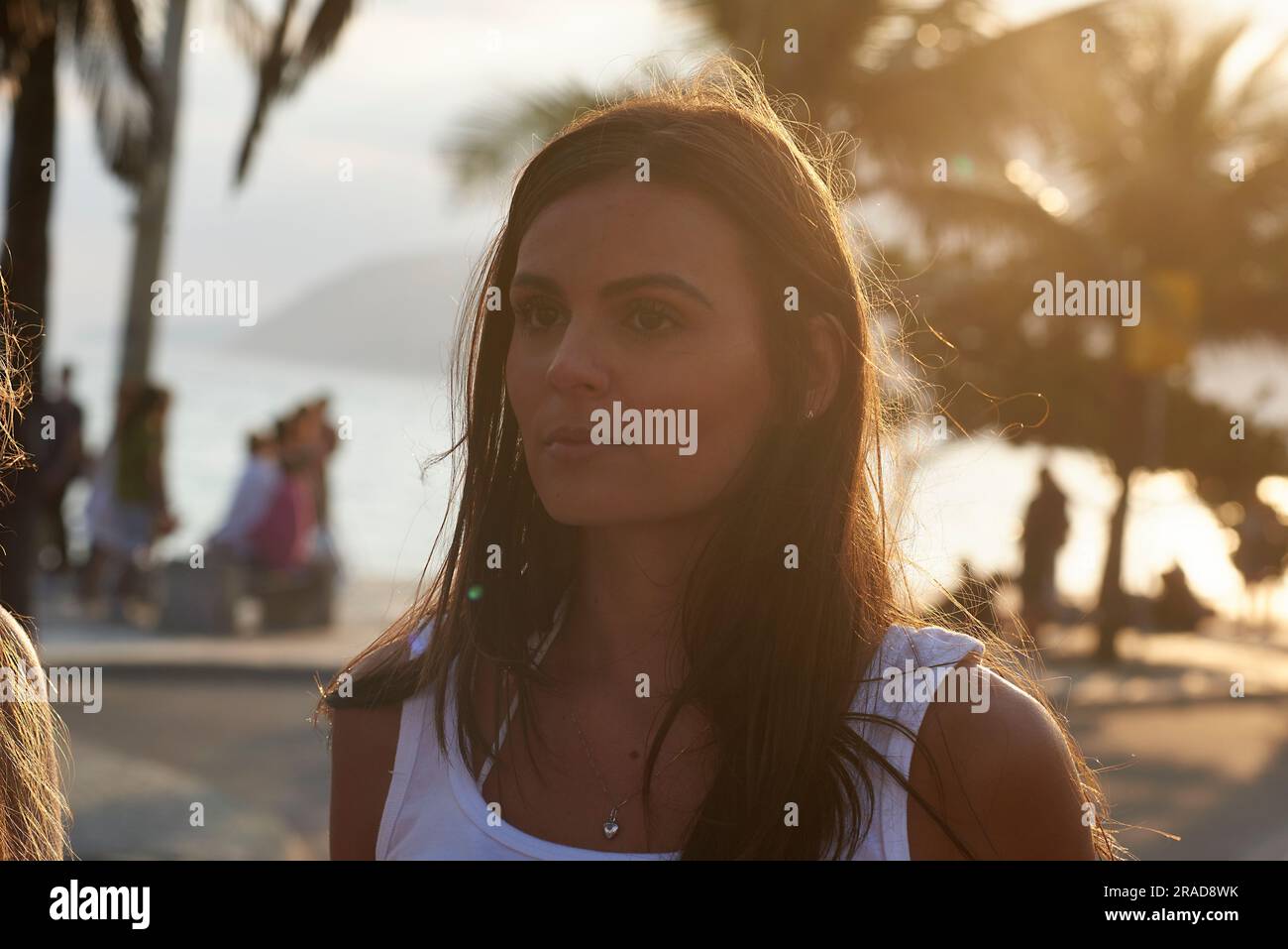 Portrait of a beautiful Brazilian model at the beach in Rio de Janeiro Stock Photo