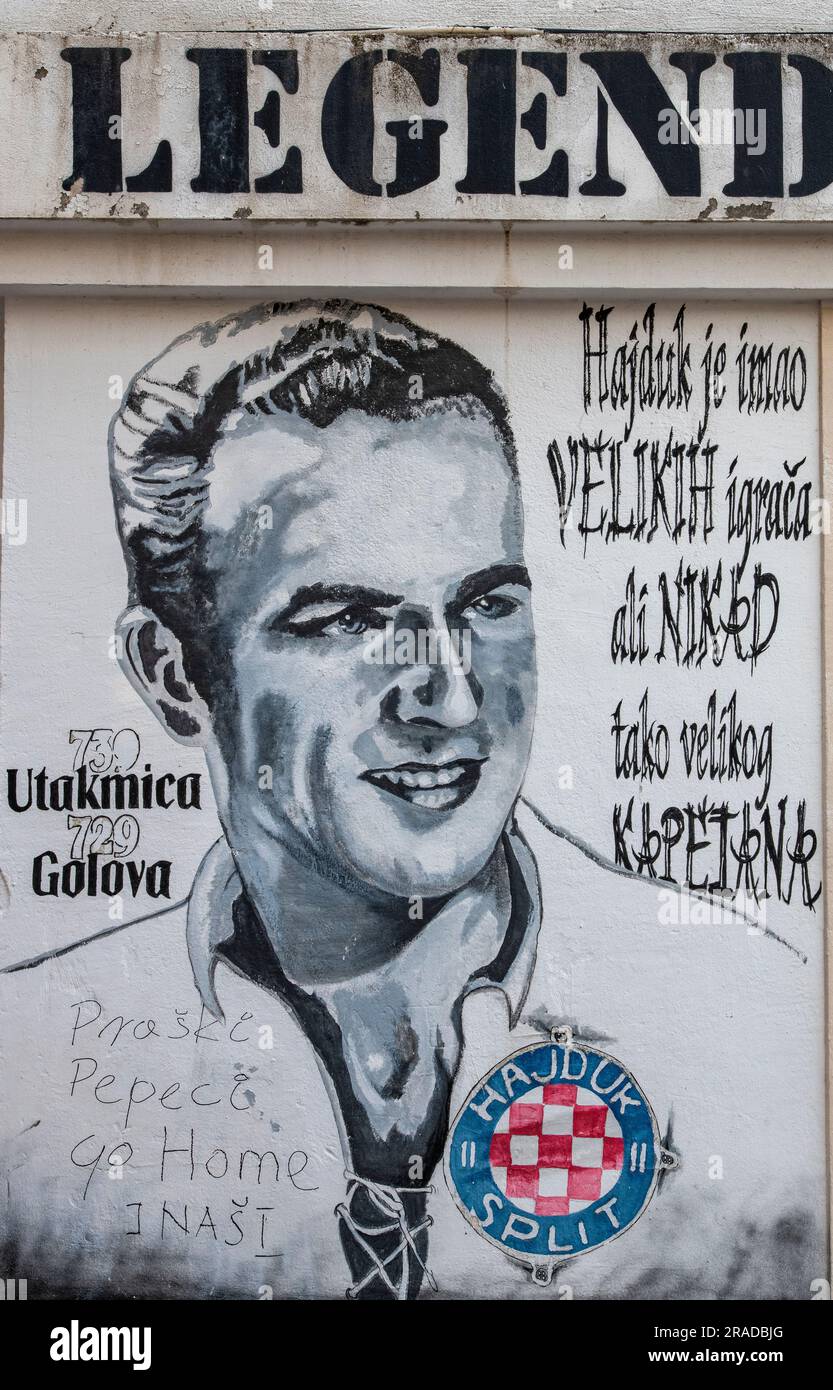 tribute to split football club manager hajduk. hajduk torcida. split football club croatia hajduk split graffiti. Stock Photo