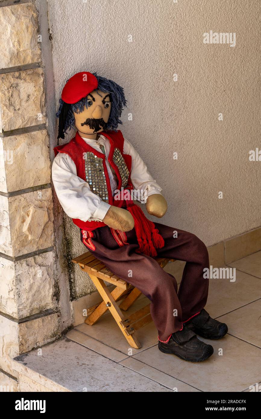 manekin dressed in traditional croatian costume, croatian national dress, shop manekin in croatian costume. Stock Photo
