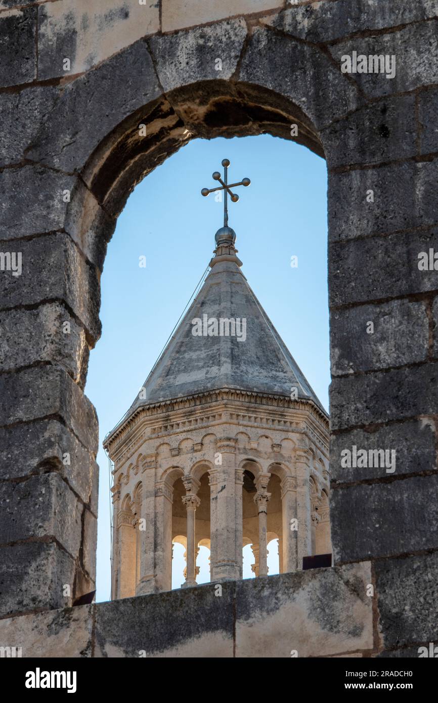 bell tower of st domnius cathedral in the roman ruins of diocletians ...
