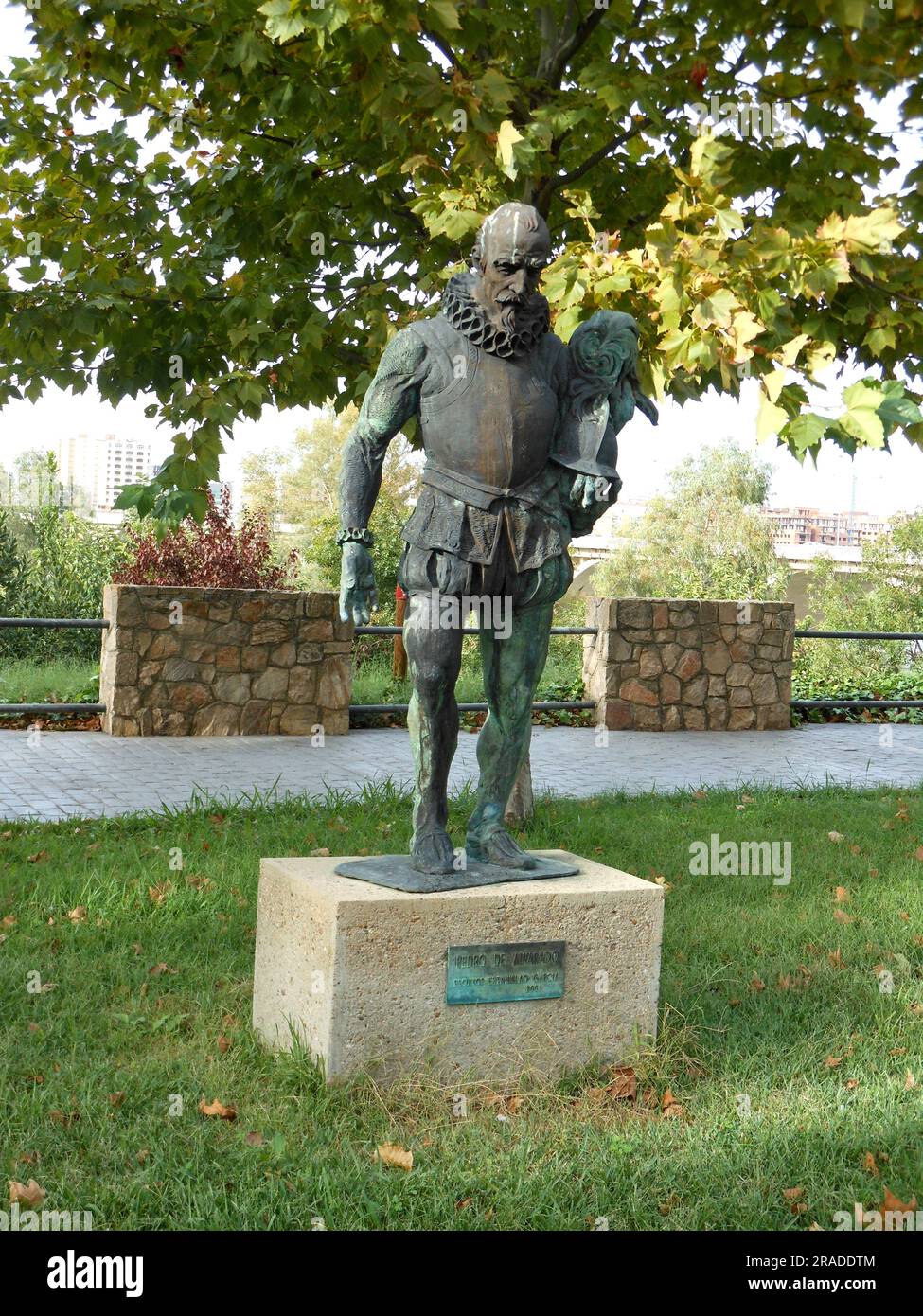 Badajoz, Spain - 27 October 2022: Statue in homage to the Spanish explorer Pedro de Alvarado Stock Photo