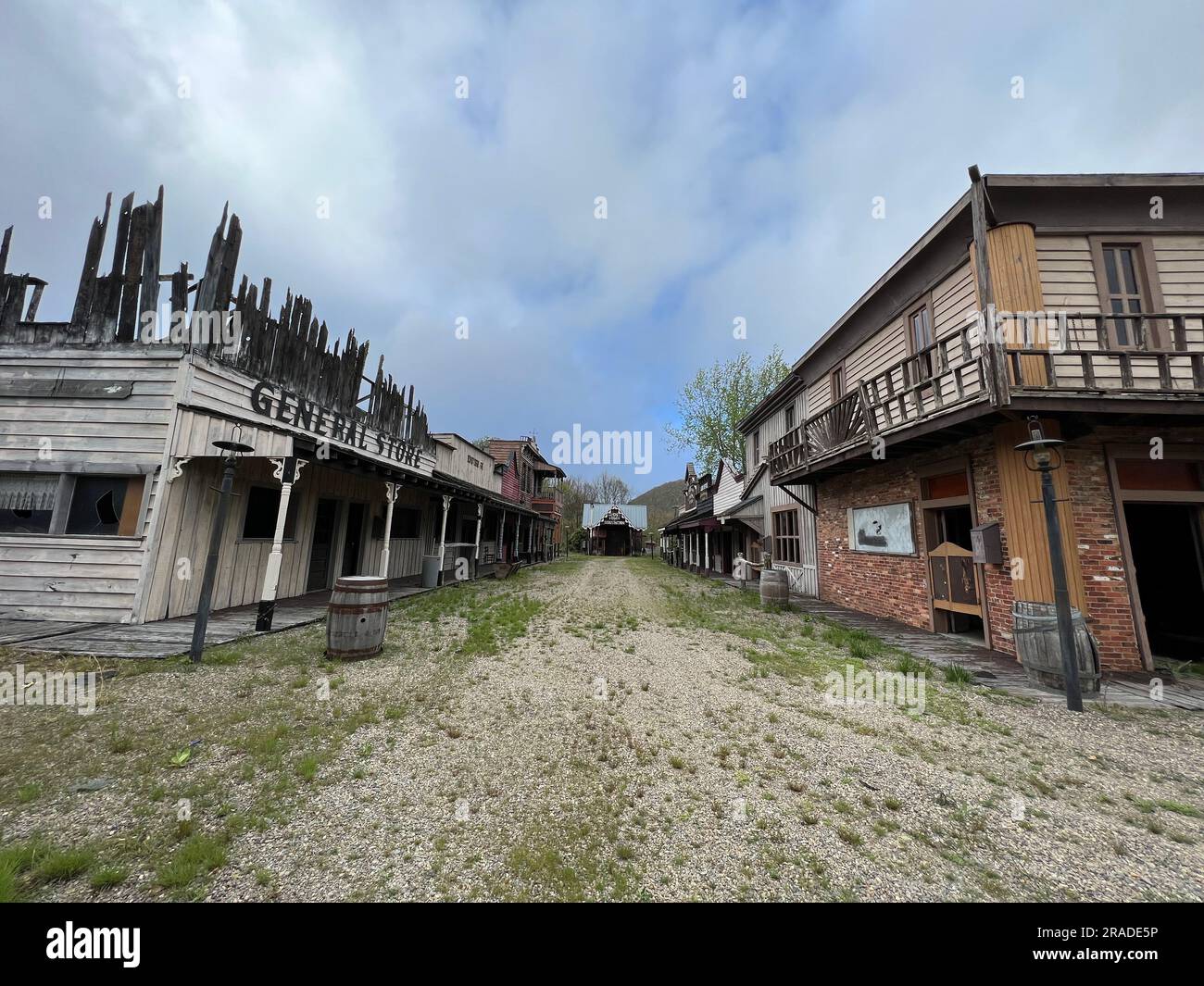 One of the wild-west streets left abandoned. NORTH CAROLINA, USA: STEP BACK INTO the wild-wild-west with this abandoned theme park that has closed-dow Stock Photo