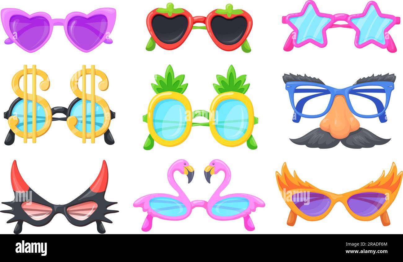 Party spectacles. Funny glasses, carnival dress 70s eye accessories