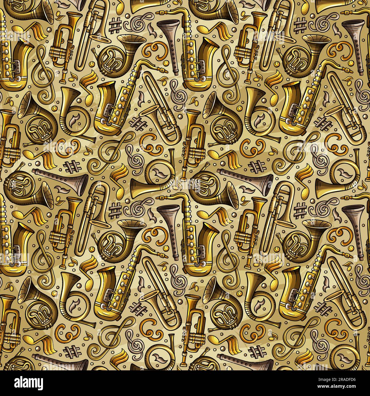 Cartoon cute doodles Classical music seamless pattern. Colorful ...