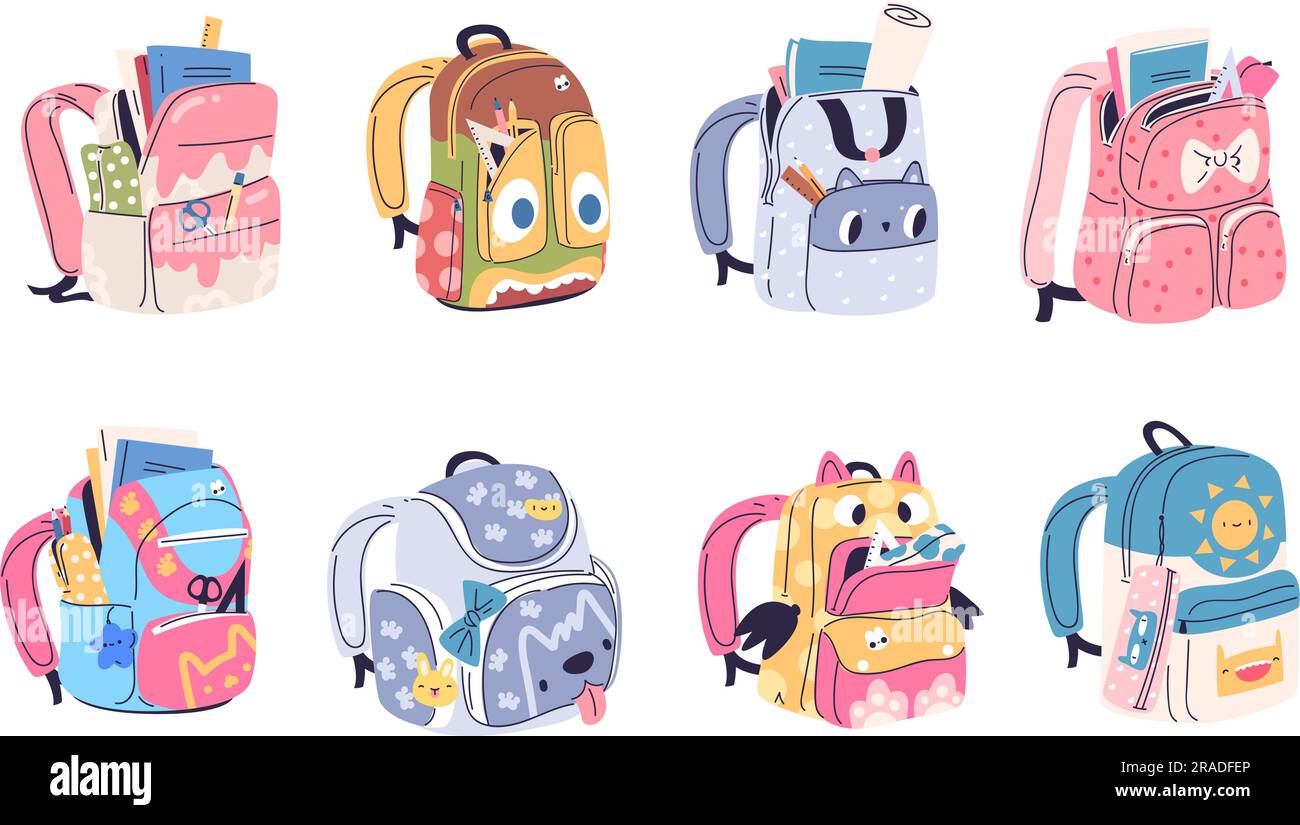 Colorful Opened School Bag With Books Backpack With Zippers