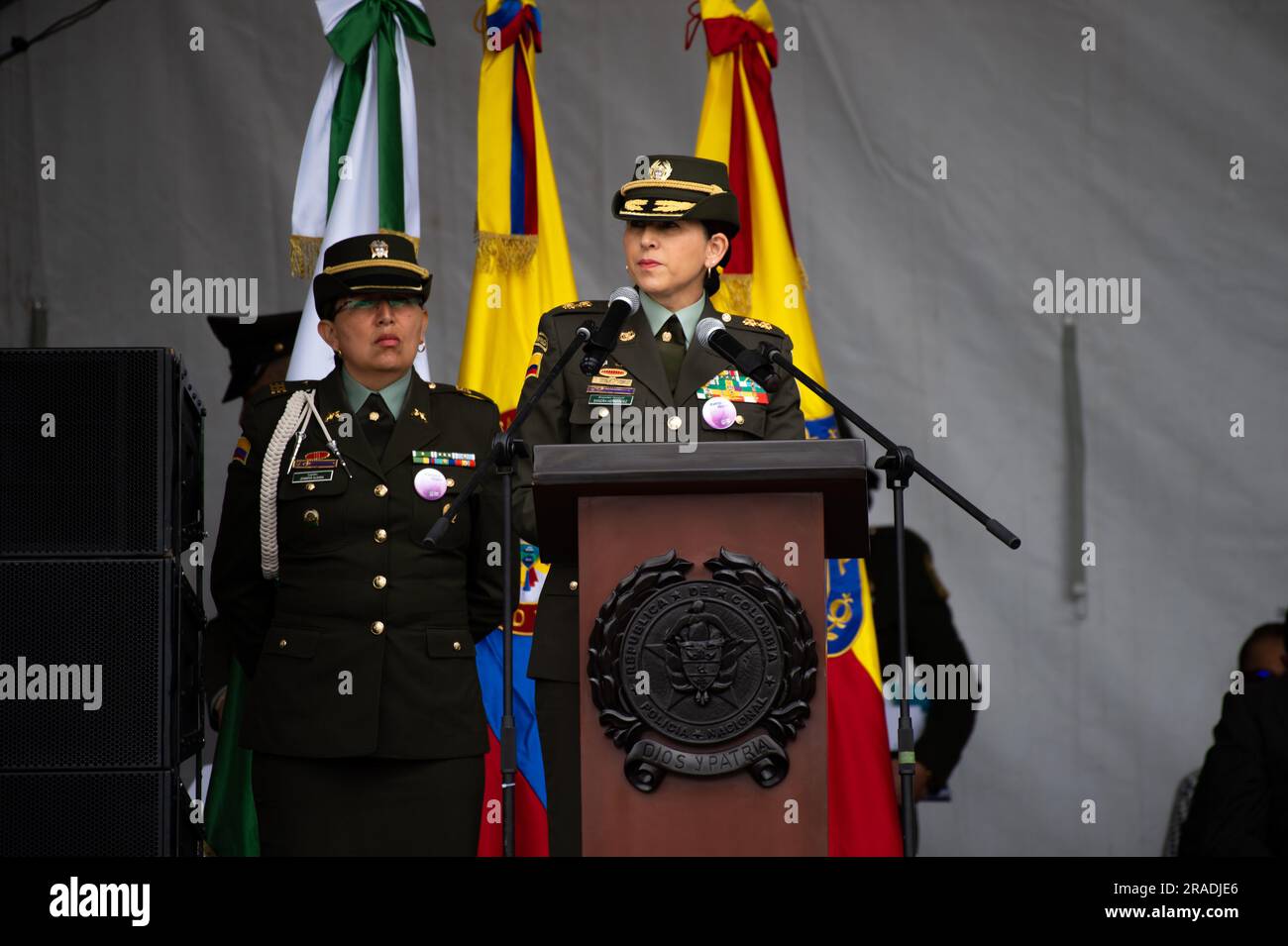 Bogota's police commander Brigadier General Sandra Patricia Hernandez speaks during the taking command ceremony of Colombian Police Brigadrier General Stock Photo