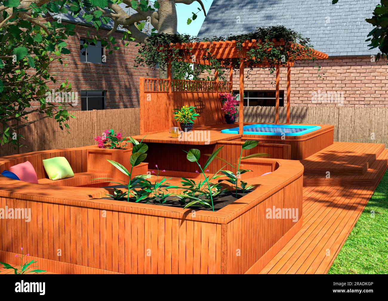 3D rendering of a summer jacuzzi outdoor scene Stock Photo Alamy