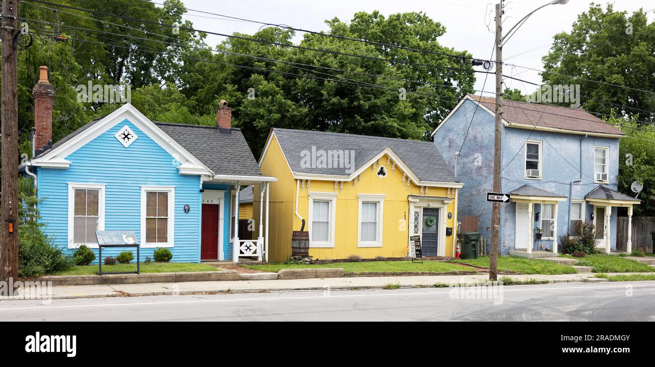Colorful homes on Rand Avenue in the Northside Historic District in Lexington, Kentucky, USA. Stock Photo