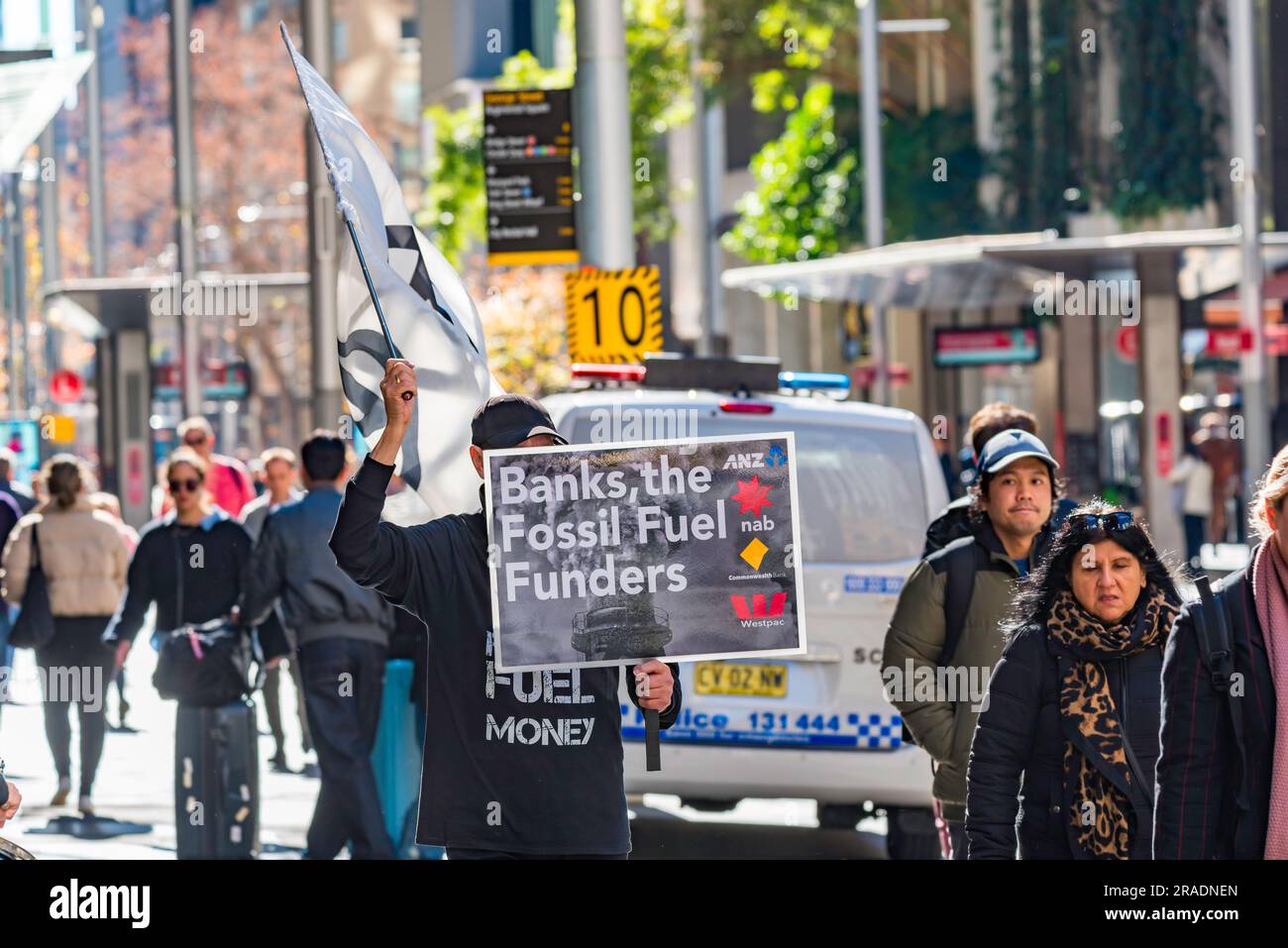 Members of Extinction Rebellion protesting in George Street, Sydney, Australia, against Australian banks that finance fossil fuels Stock Photo