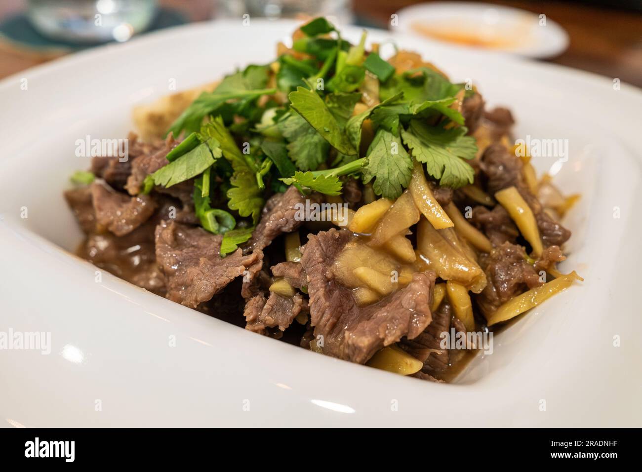 Typical Khmer stir fry dish of ginger with beef, known as Chha kh’nhei