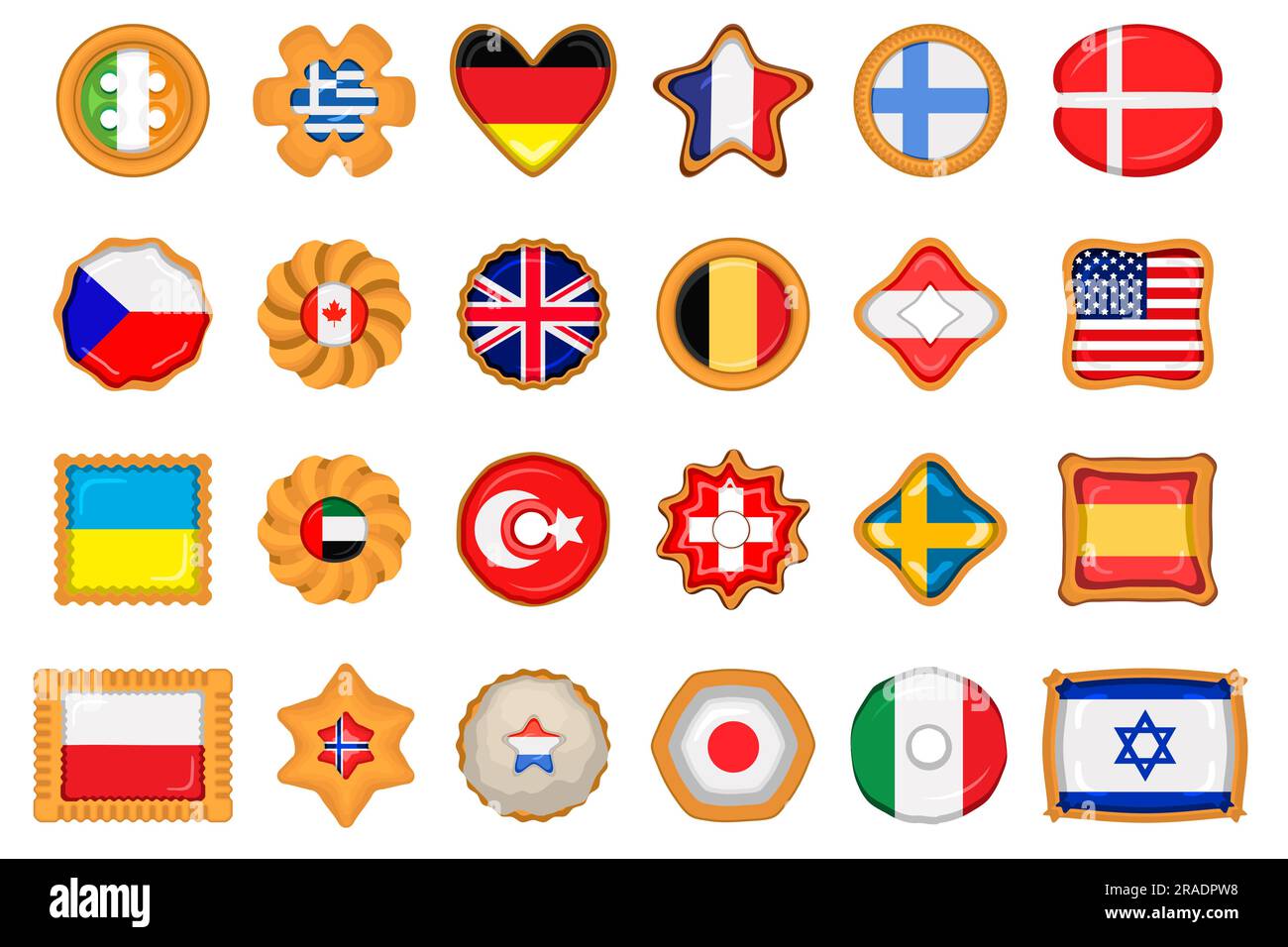 Set homemade cookie with flag country world in tasty biscuit, cookie