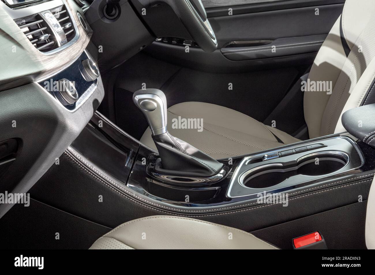 Steering wheel, shift lever, dashboard. Modern car interior Stock Photo