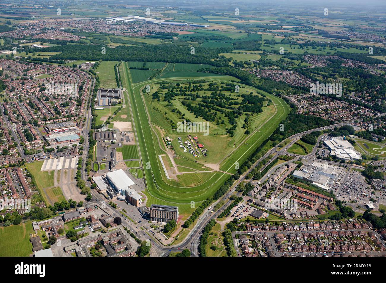 An aerial view of Doncaster Racecourse, South Yorkshire, Northern England, UK Stock Photo