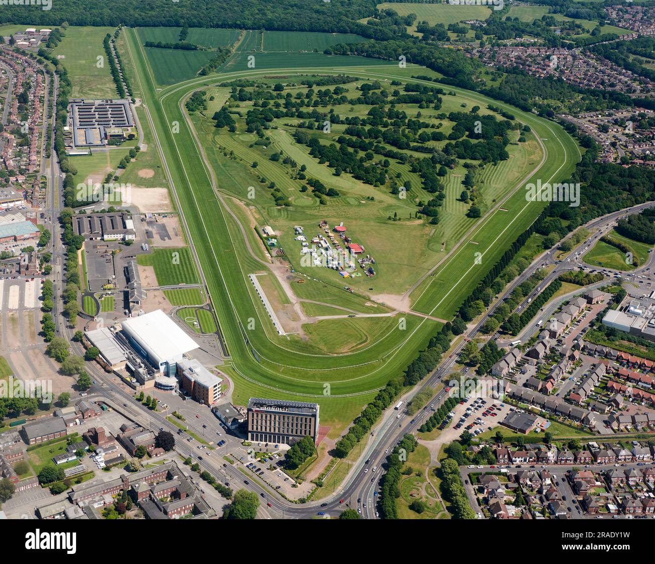 An aerial view of Doncaster Racecourse, South Yorkshire, Northern England, UK Stock Photo