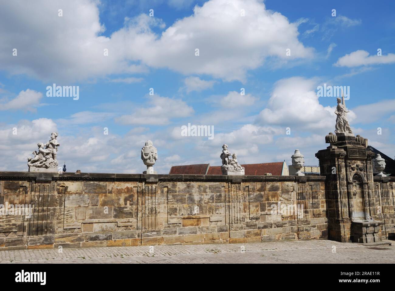 Wall with sculptures at the Domplatz in Bamberg (Germany) (Bavaria ...
