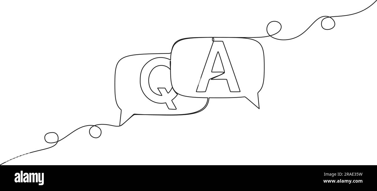 continuous single line drawing of Q and A in speech bubbles, questions