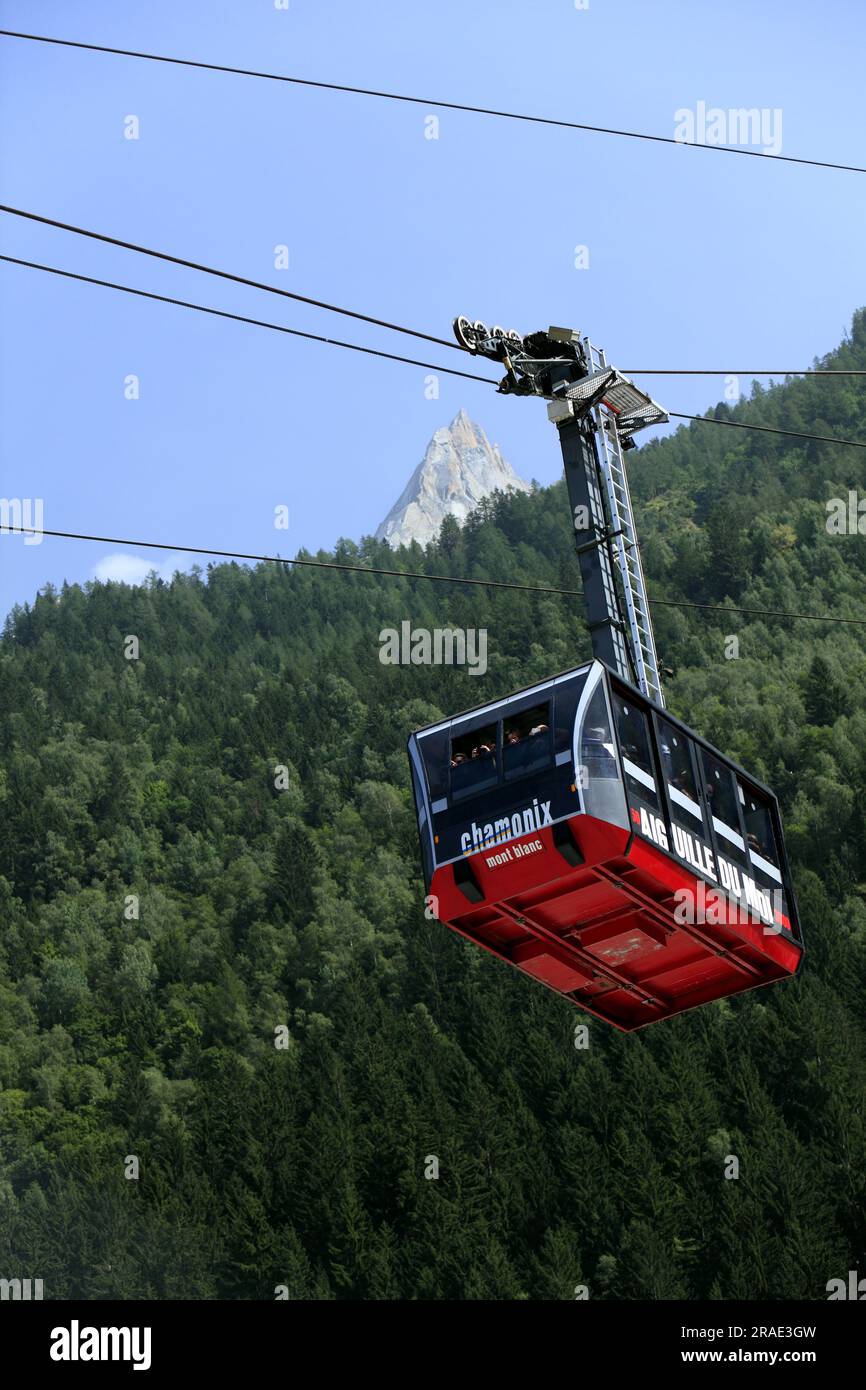 The Aiguille du Midi cable car, the highest in Europe. Chamonix, Haute