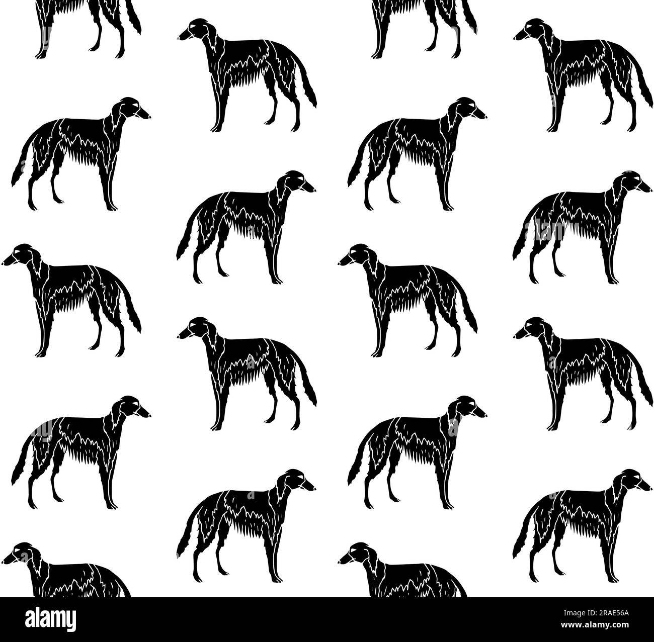 Vector seamless pattern of hand drawn doodle sketch black Afghan hound dog isolated on white background Stock Vector