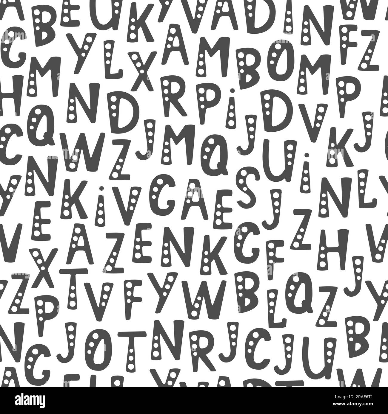 Vector seamless pattern with letters of the alphabet in random order. Objects isolated on white background. Stock Vector