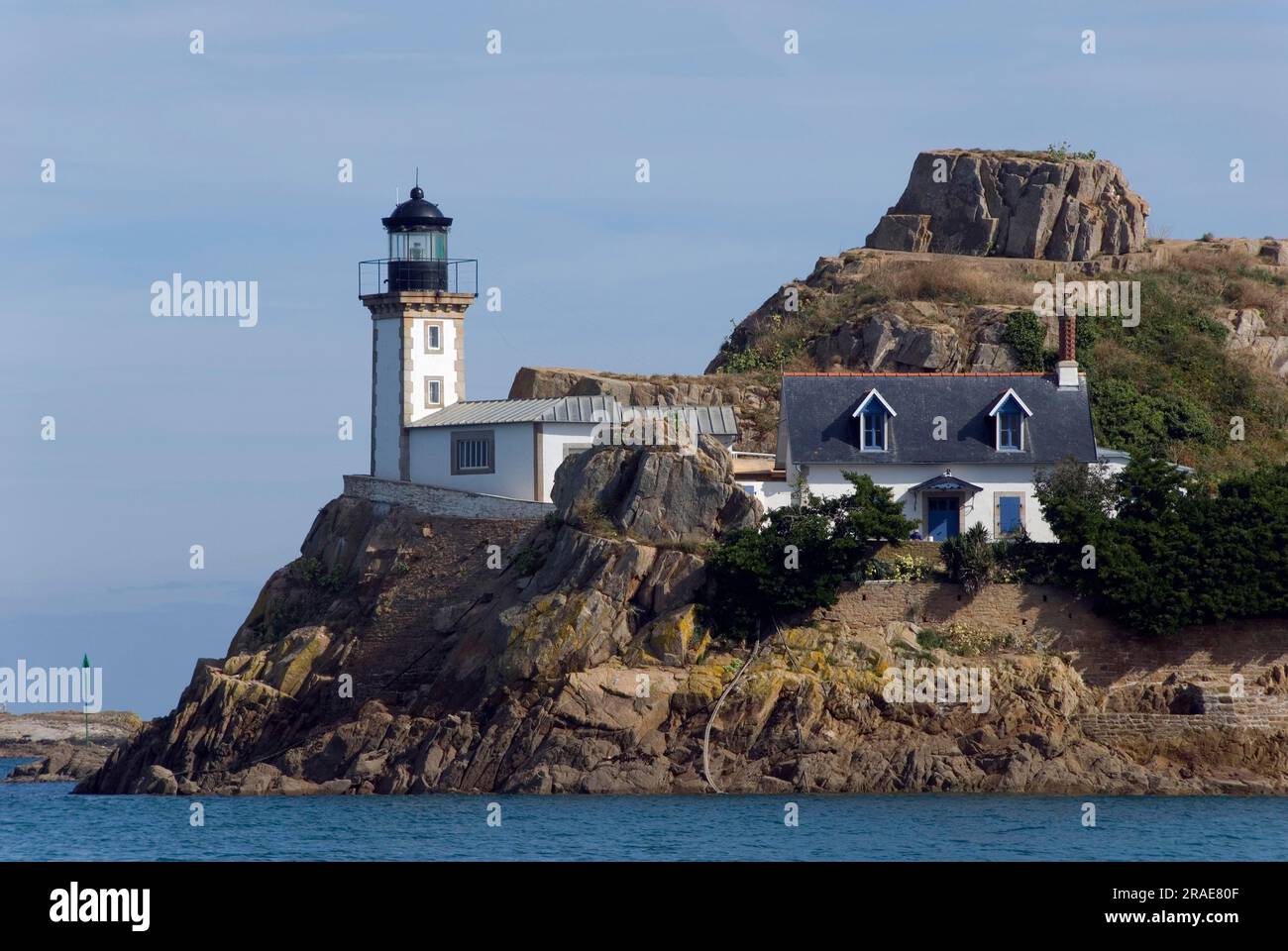 Lighthouse, island 'Ile Louet', Carantec, at Pointe de Pen al Lann, Cote du Leon, Brittany, France Stock Photo