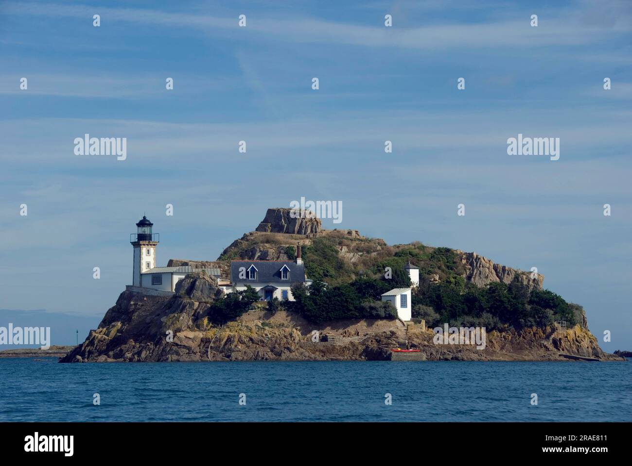 Lighthouse, island 'Ile Louet', Carantec, at Pointe de Pen al Lann, Cote du Leon, Brittany, France Stock Photo