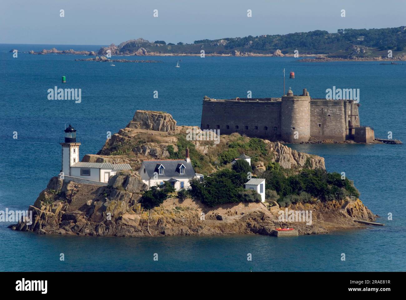 Island 'Ile Louet', Fortress 'Chateau du Taureau', Carantec, at Pointe de Pen al Lann, Cote du Leon, Brittany, France Stock Photo