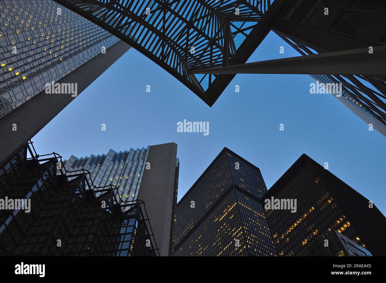 Low-angle view of office buildings in Toronto Canada. Modern buildings, urban architecture. Stock Photo