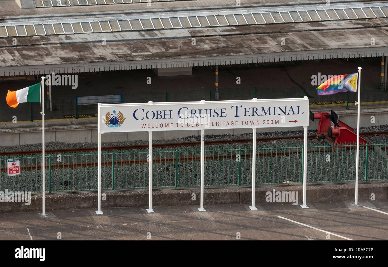 Cobh, county Cork, Ireland. 9 June 2023. Flags and the Cobh Cruise