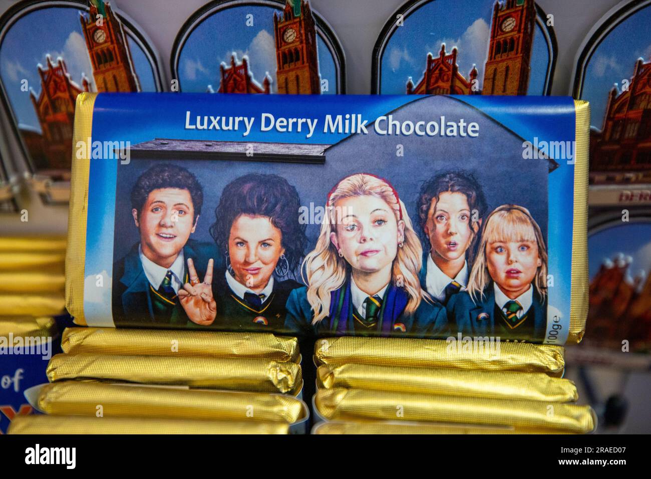 Derry Girls merchandise during a preview of the new Derry Girls