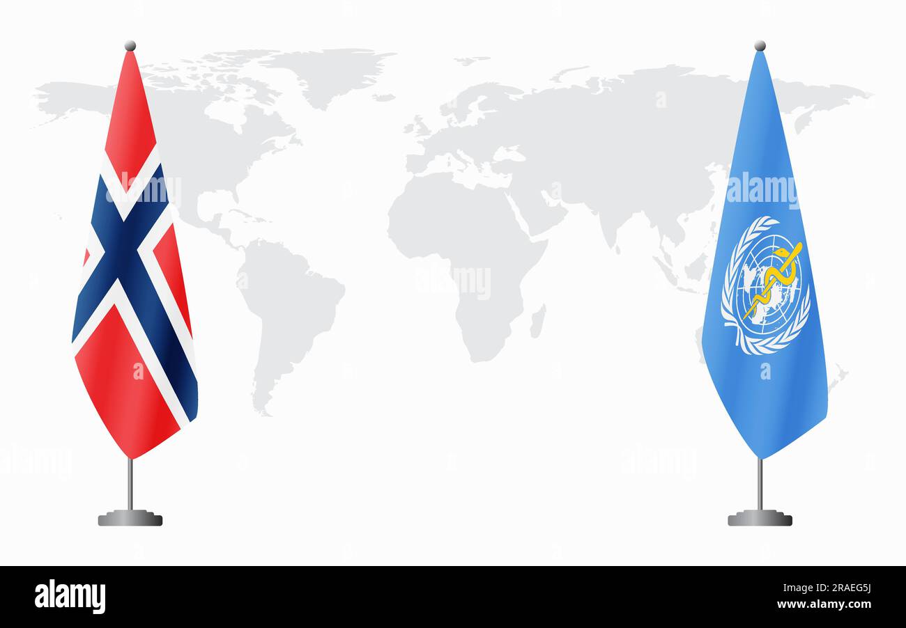 Norway and World Health Organization flags for official meeting against