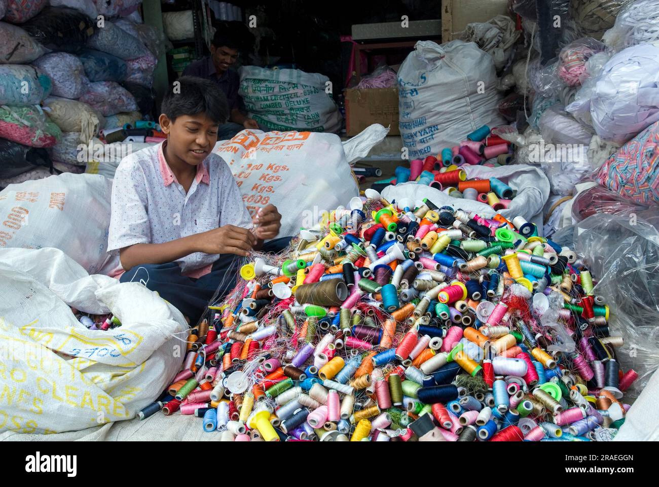 Waste threads shop, Tiruppur Tirupur, Tamil Nadu, South India, India, Asia Stock Photo