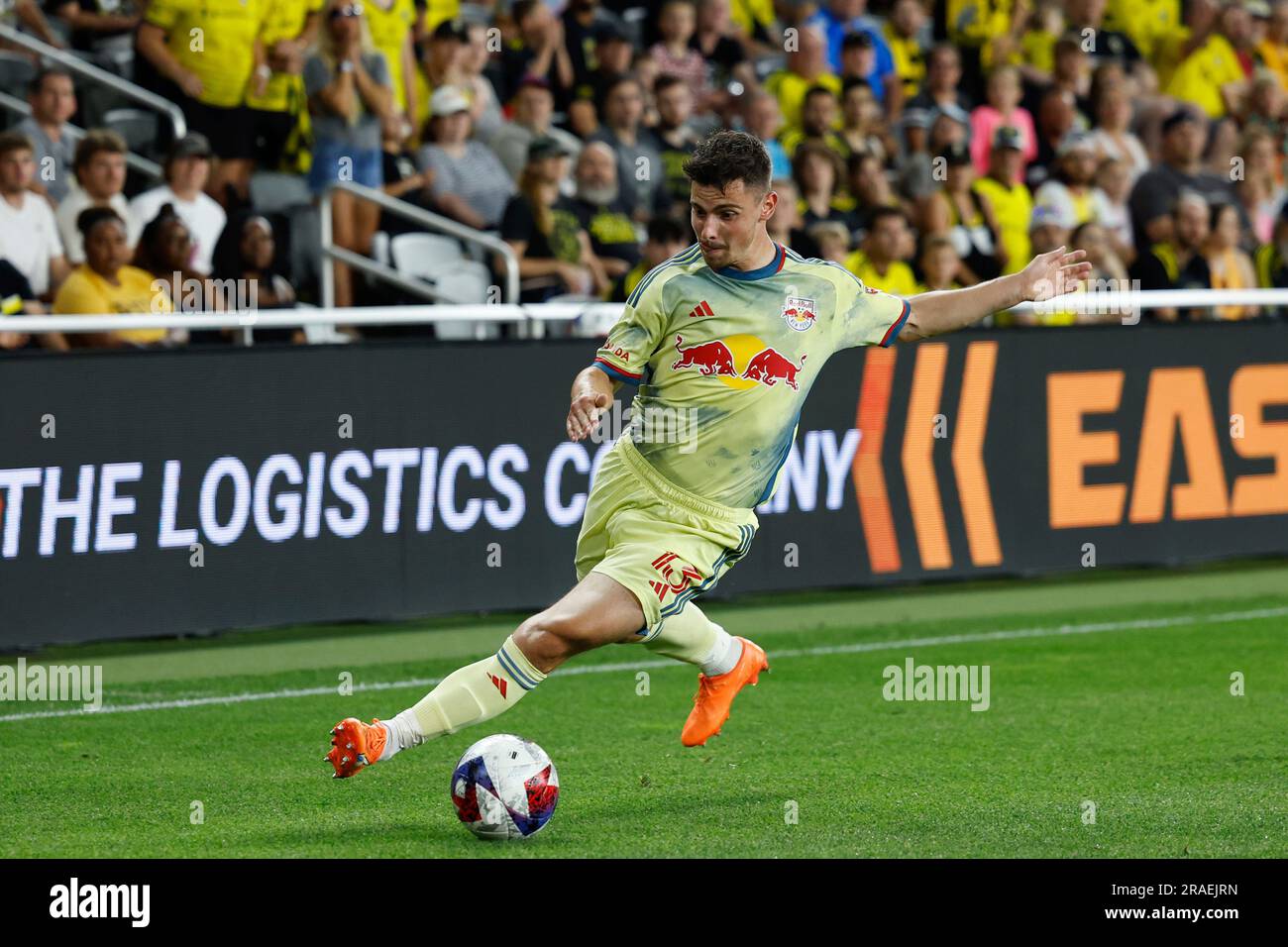 COLUMBUS, OH - JULY 01: New York Red Bulls forward Dante Vanzeir (13)  controls the ball during the second half in a game against the Columbus  Crew on July 1, 2023, at