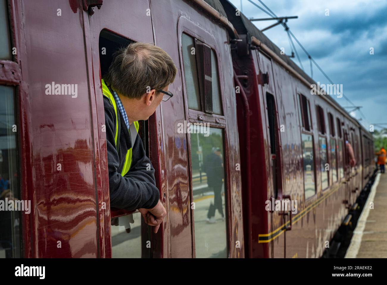 Portrait of the train guard of The Flying Scotsman steam train in