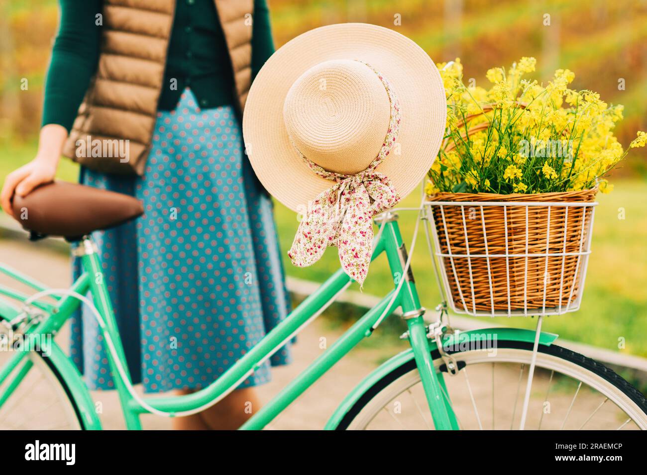 Girl yellow retro bicycle hi-res stock photography and images - Alamy