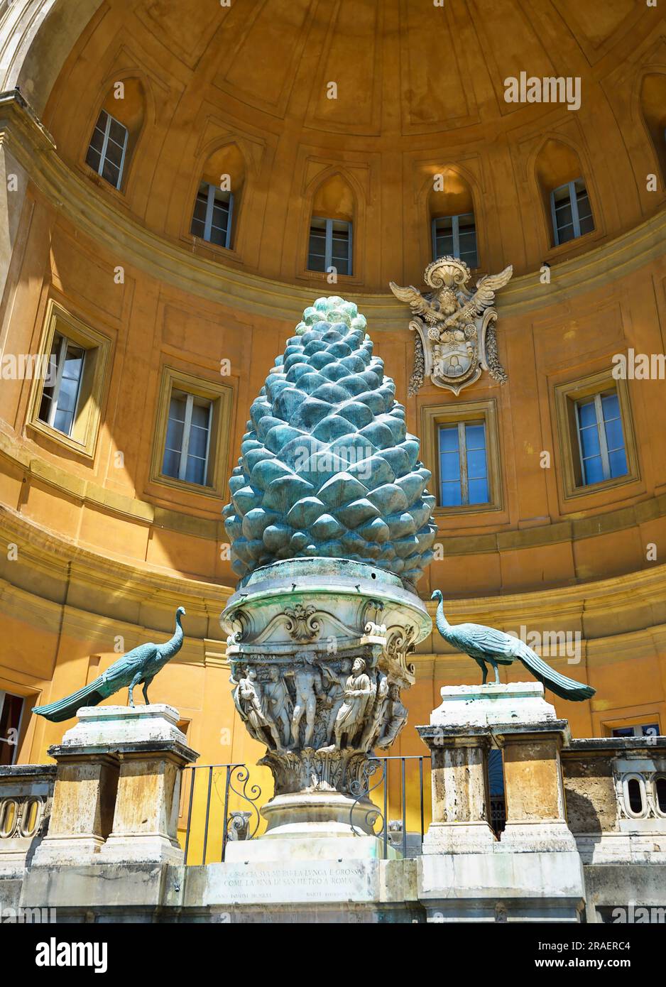Cortile della Pigna or Pine Cone court in Vatican City, Rome, Italy. Vertical view of Renaissance architecture in Belvedere courtyard close-up. Theme Stock Photo