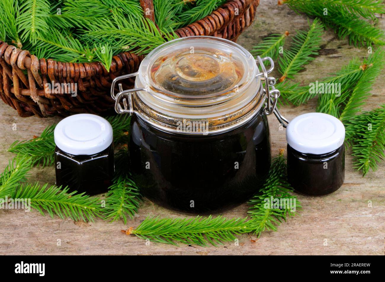Spruce tip syrup (Picea abies), Spruce tip syrup Stock Photo