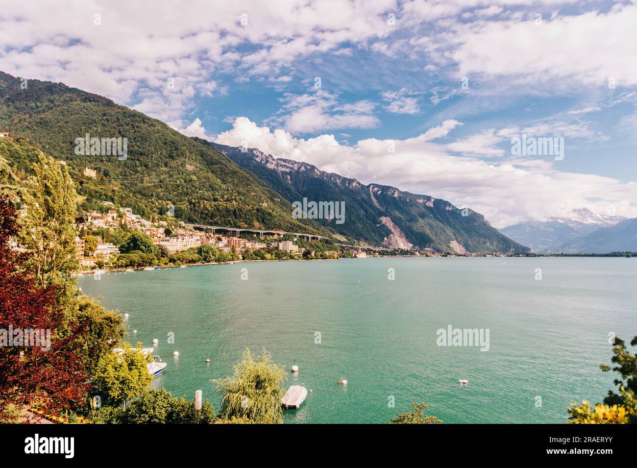 Summer landscape of Montreux city, Lake Geneva, Switzerland Stock Photo