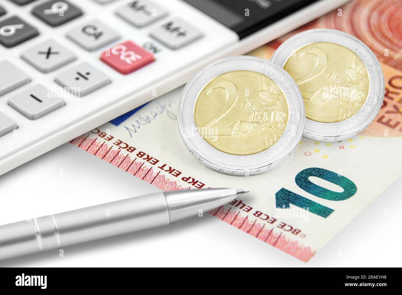 Rechner und 14,00 Euro auf weissem Hintergrund Stock Photo
