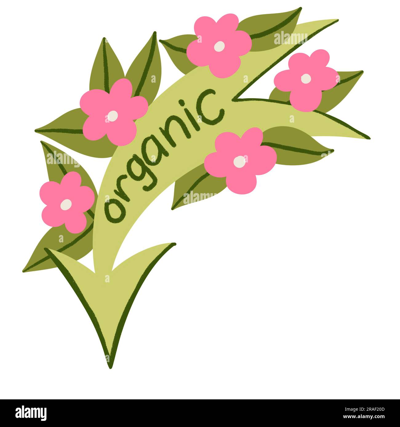 Hand drawn illustration of organic green label sticker with green ...