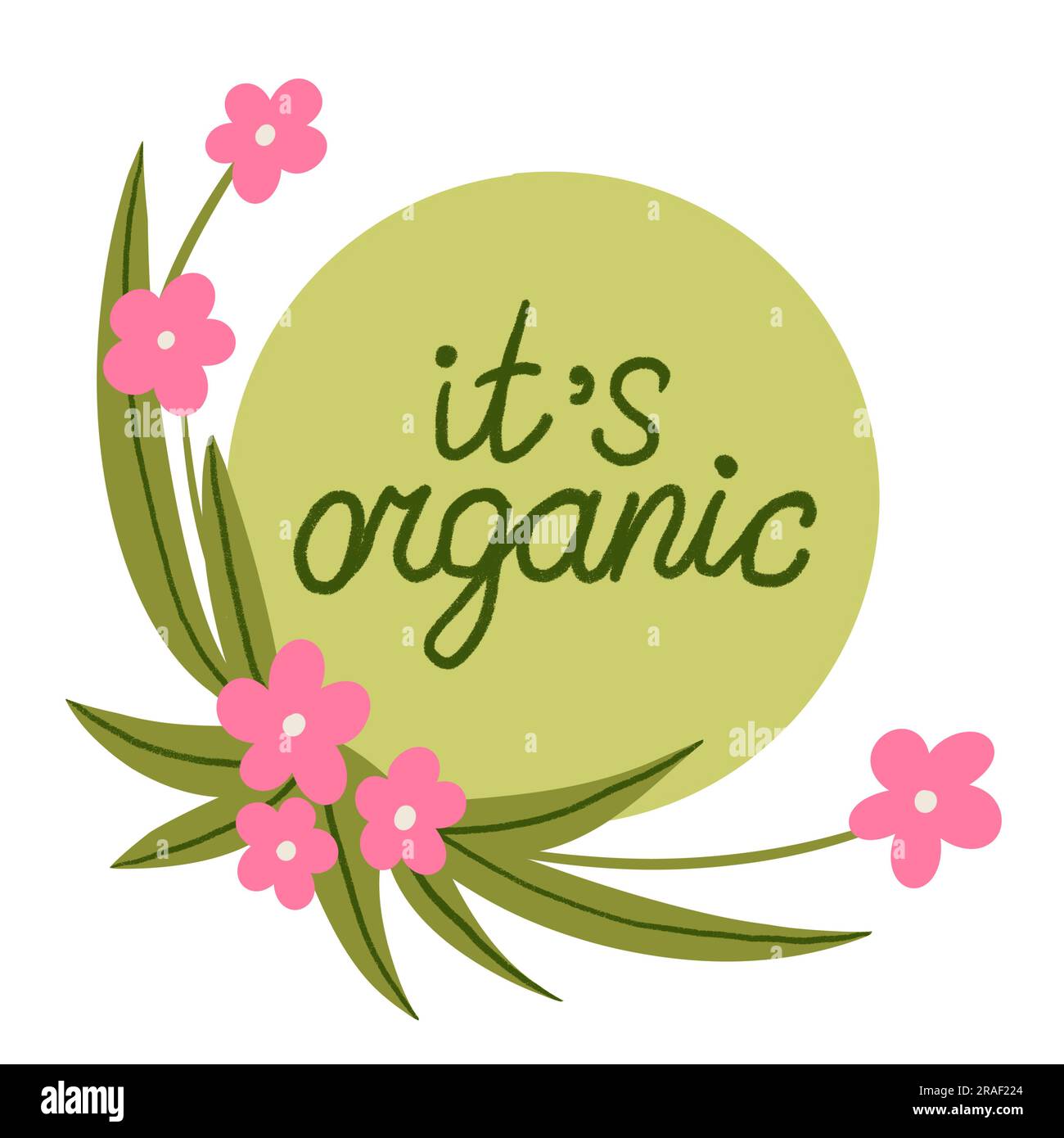 Hand drawn illustration of organic green label sticker with green ...