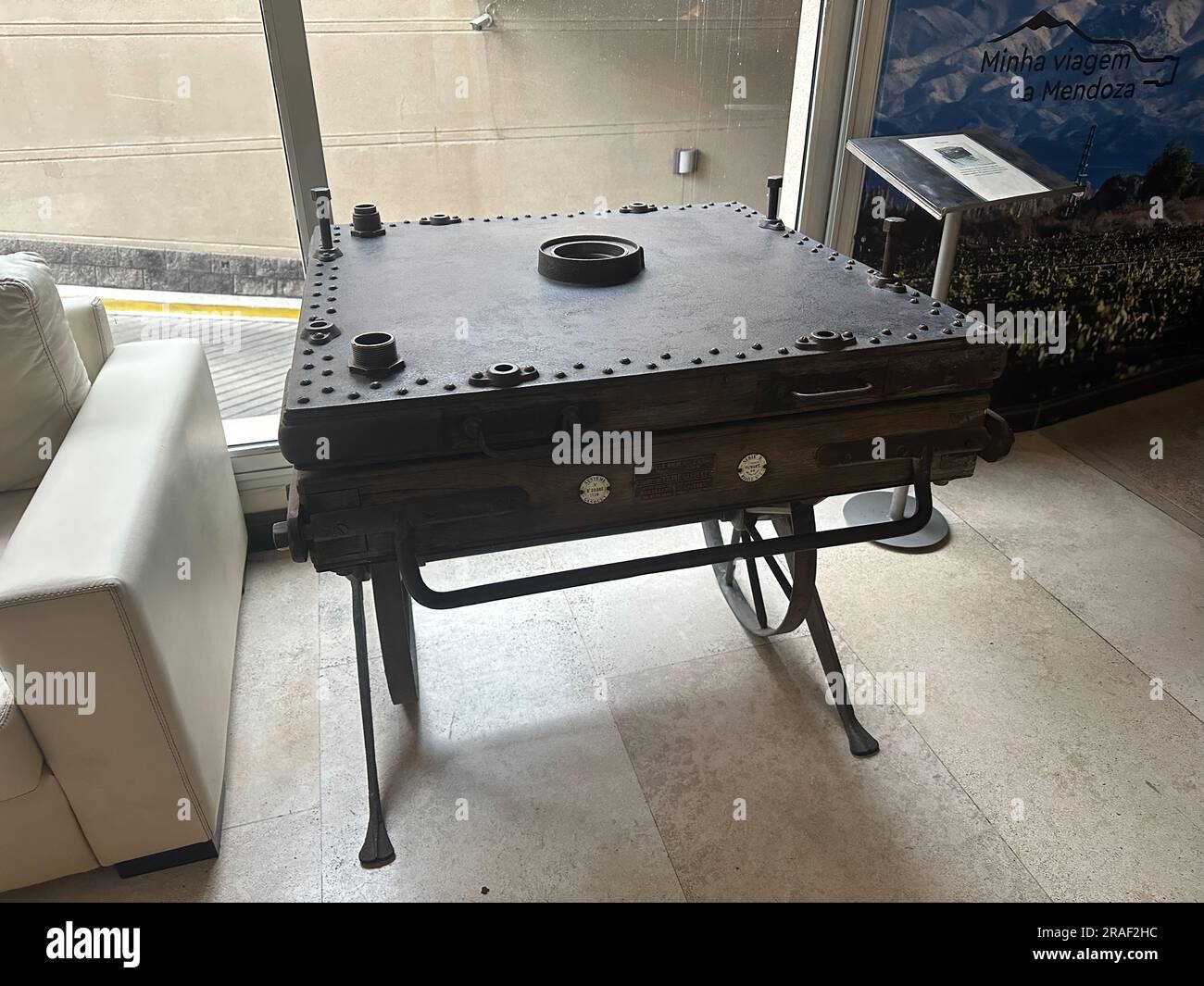 An antique wine filter from France on display in a hotel in Mendoza