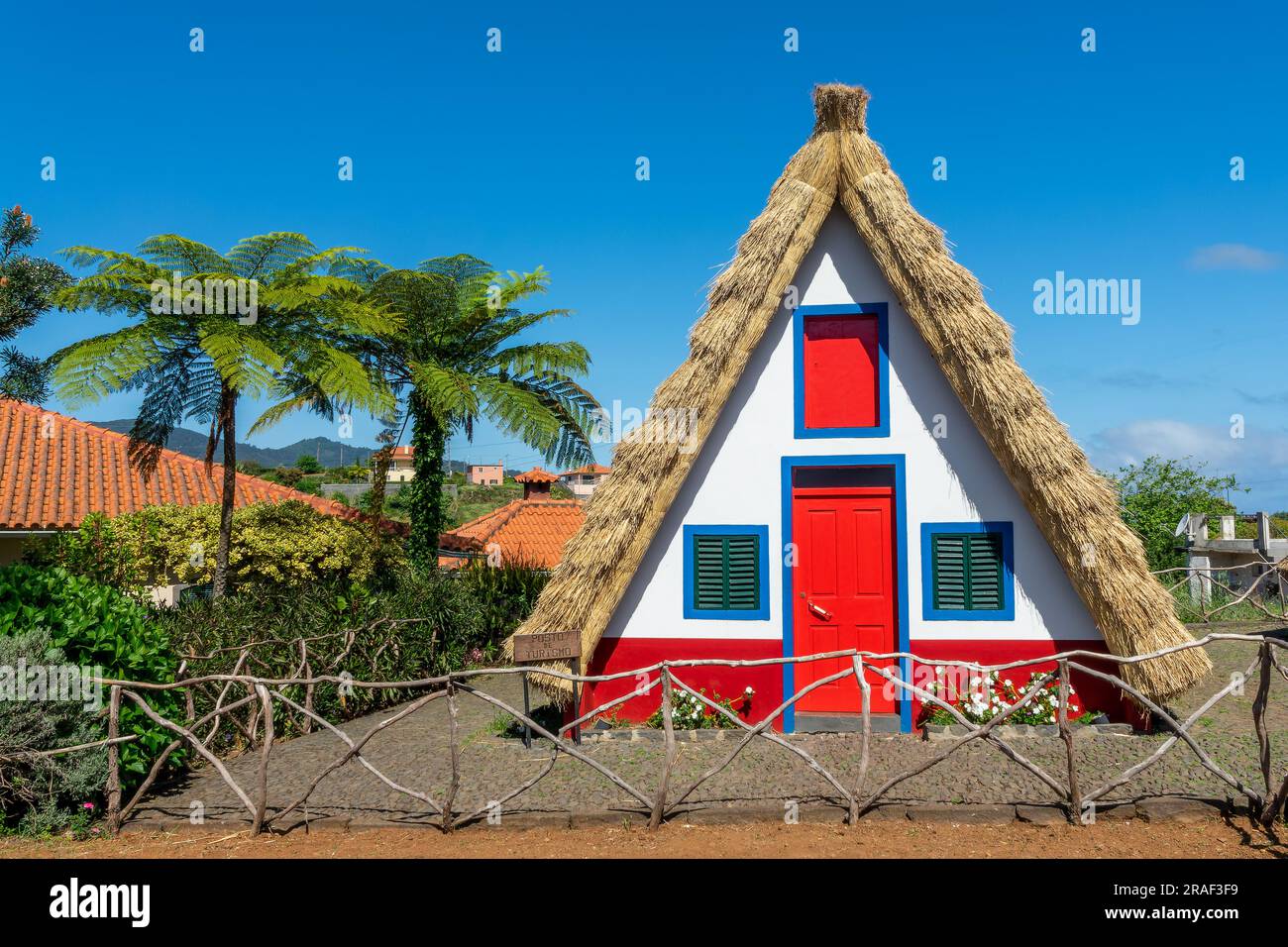 Tourism office in a traditional triangular madeiran house in the island of Madeira, Portugal Stock Photo