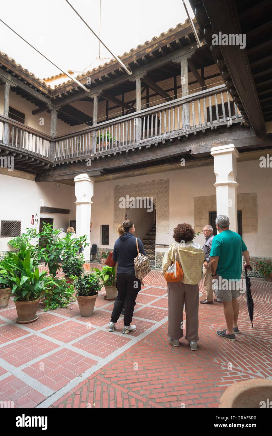 Toledo museum, view of tourists standing in the Patio Of The House inside the El Greco Museum (Museo del Greco) in Toledo, Spain Stock Photo