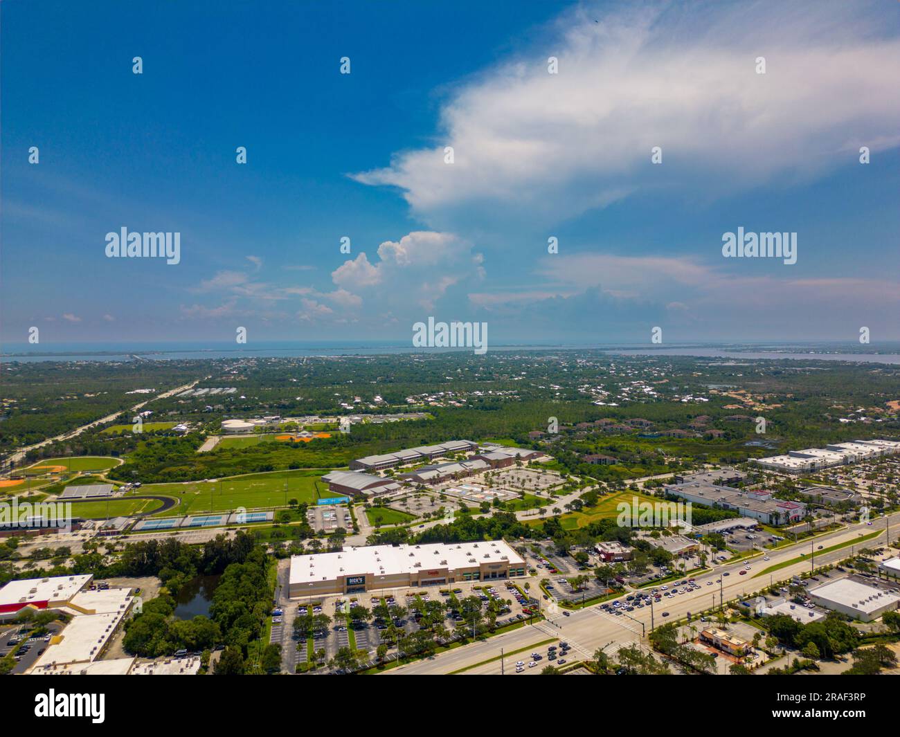 Jensen Beach FL USA July 1 2023: Aerial photo Jensen Beach High Jensen Beach FL USA July 1 2023: Aerial photo Jensen Beach High