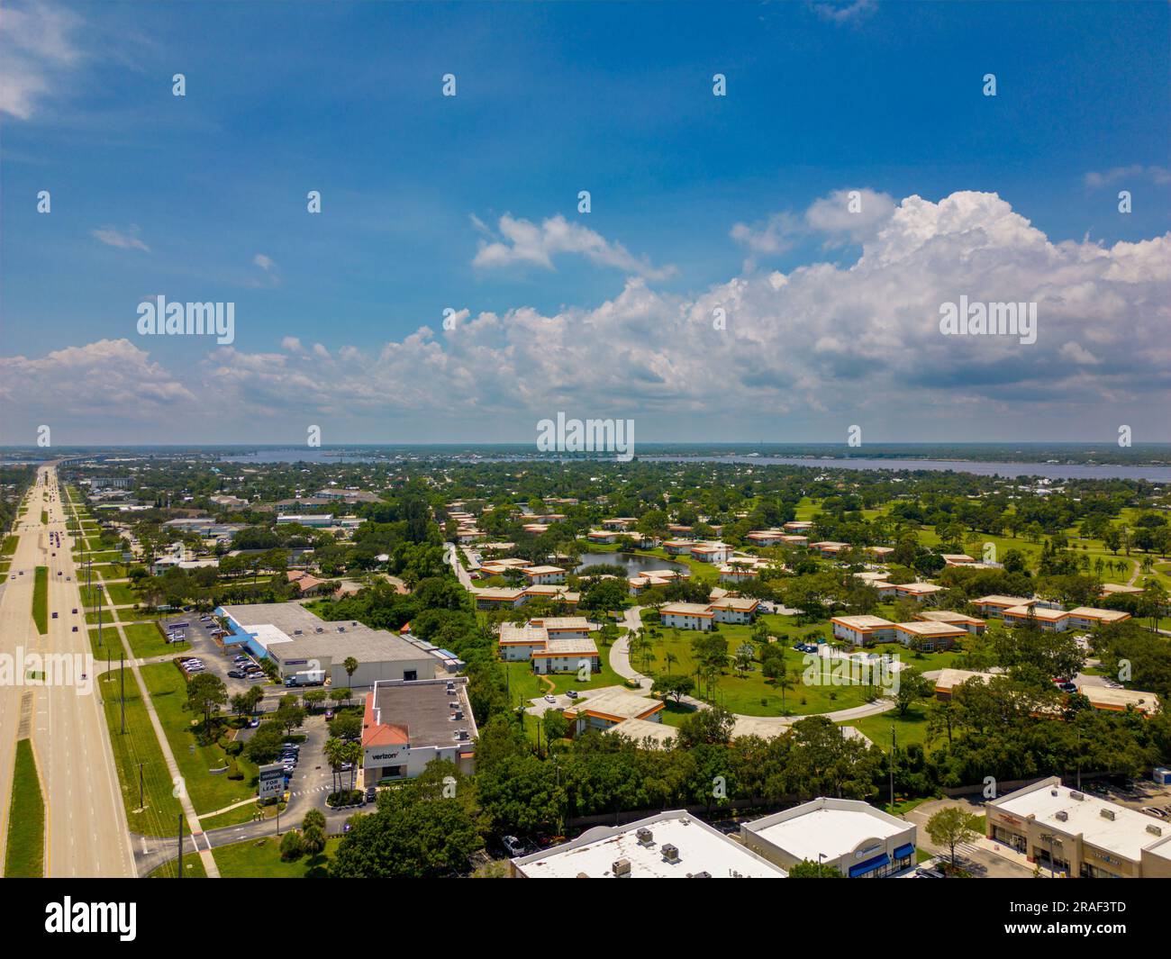 Stuart, FL, USA July 1, 2023 Aerial photo Vista Del Lago Stuart