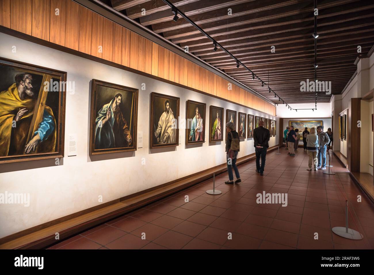 Toledo El Greco Museum, view of people studying the series of paintings known as The Twelve