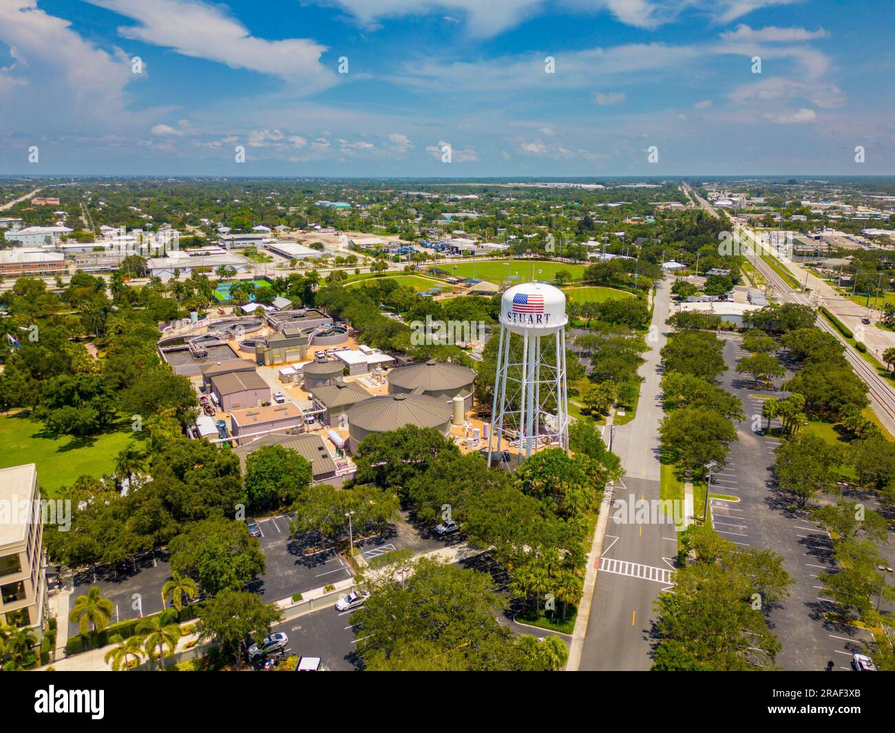 Aerial photo Stuart water tower and treatment plant Stock Photo Alamy
